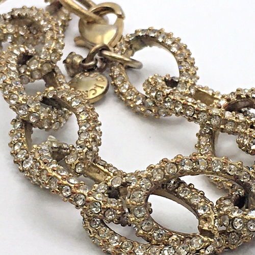 J Crew Gold Tone Pave Crystal Encrusted Chunky Link Chain Bracelet - Picture 3 of 5