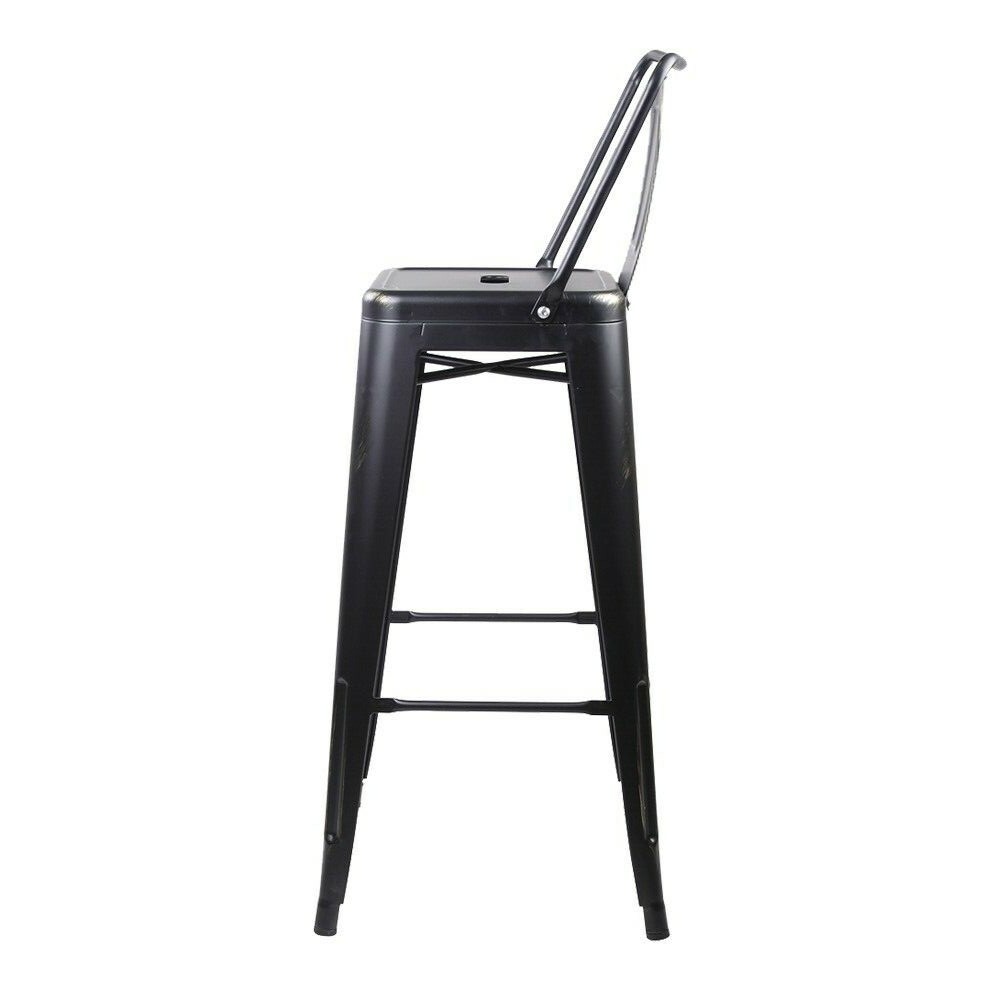 30'' High Back Metal Bar Stool Antique Black Industrial Style Kitchen