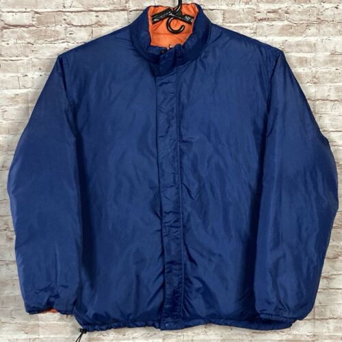 LL Bean Jacket Mens LT Orange Blue Reversible Coat Goose Down Filled Puffer NICE - Picture 5 of 15