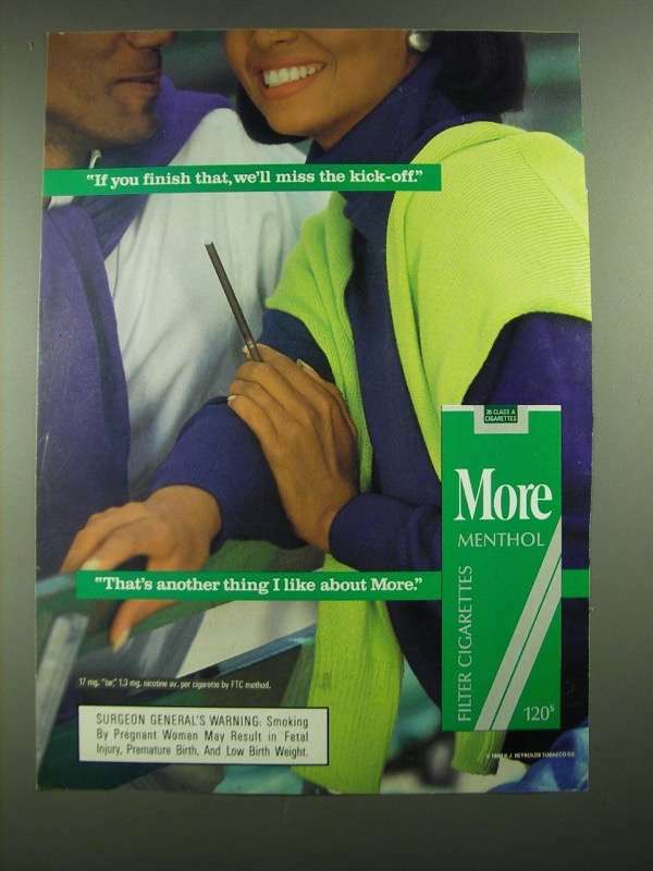 1988 More Menthol Cigarettes Ad - We'll Miss the Kick-Off