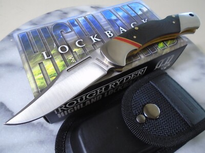 Rough Ryder Highland Lockback Pocket Knife Folder w Sheath Black Micarta RR1654