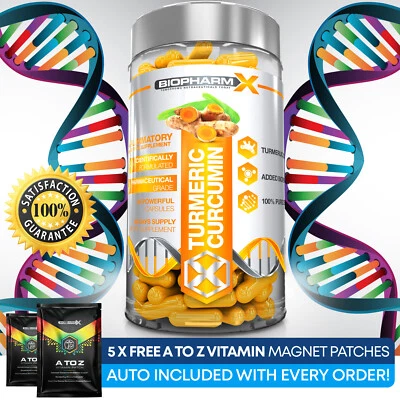 BIOPHARMX Organic Turmeric Curcumin 18,000mg Black Pepper 60 High Strength Capsules