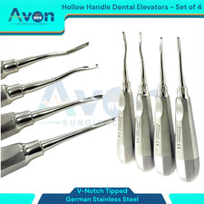 4 Pack - V-Notched Grooved Dental Elevator, Hollow Handle, German Steel - Apical