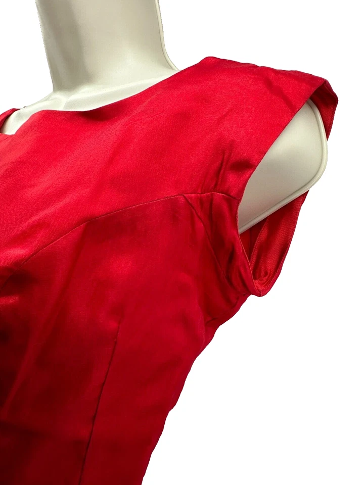 1950-е винтажное коктейльное платье красный лодка шеи карандаш юбка линия наложение ретро - Изображение 3 из 4