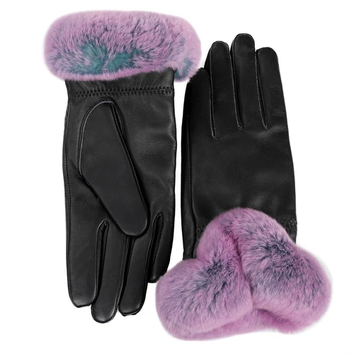 Women's Winter Genuine Leather Gloves Rex Rabbit Fur Warm Trim Cuff Velvet Lined - Picture 56 of 88