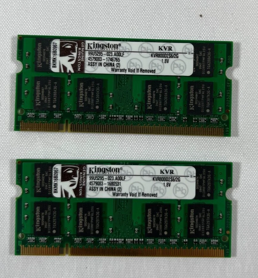 Set of 2 Kingston KVR800D2S6/2G 2GB 800MHz 200-pin DDR2 SO-DIMM RAM 4GB in total - Image 2 of 3