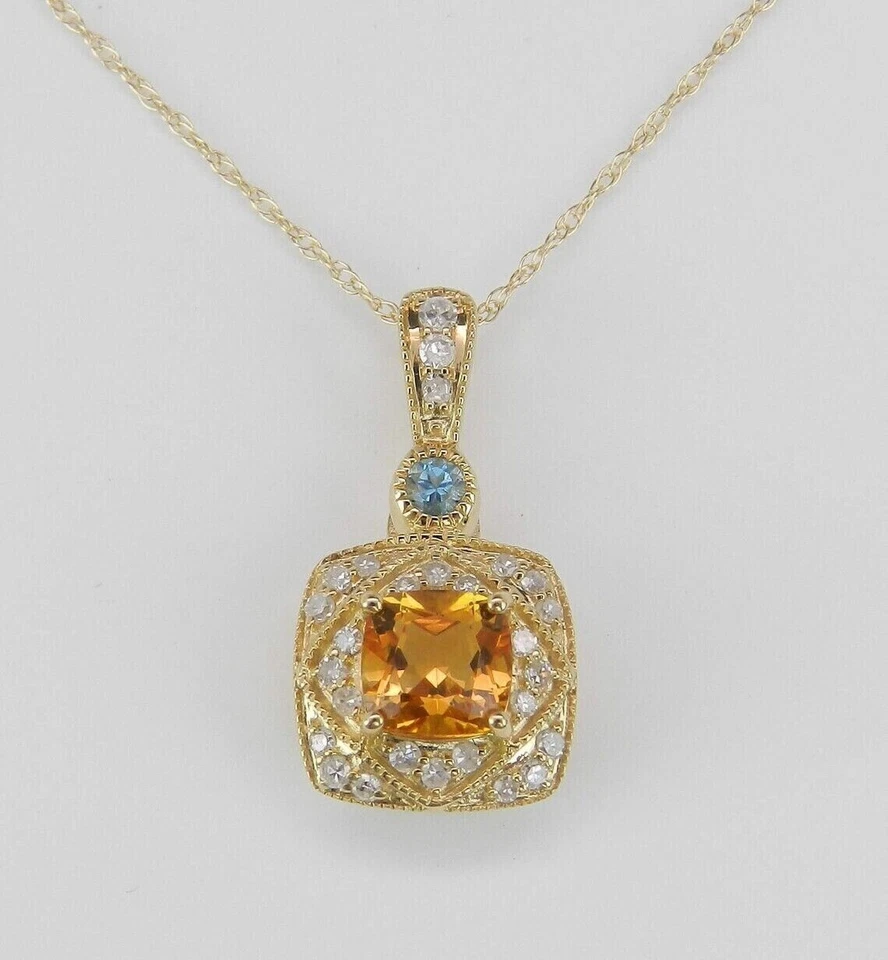 3Ct Cushion Cut Simulated Yellow Citrine Pendant Chain In 14k Yellow Gold Plated - image 2 of 4
