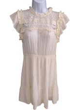 MINE Boho Dress Woman's Size Large Sheath Floral Lace Creme Elastic Waist