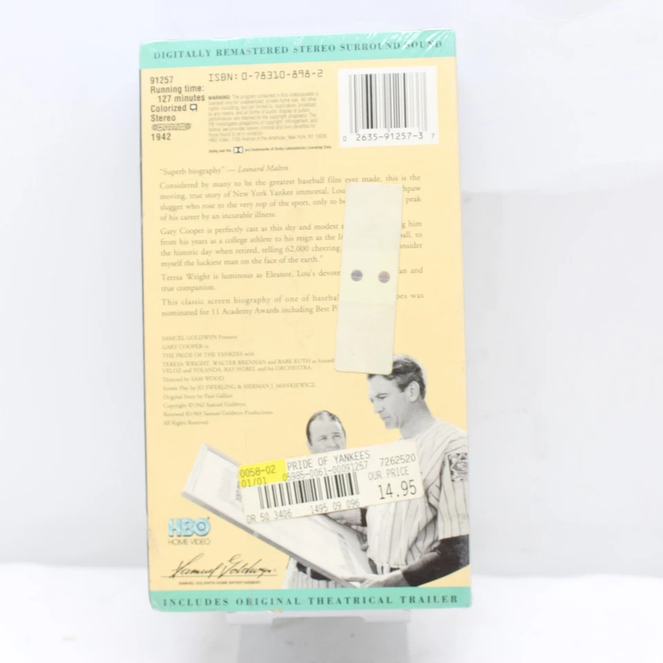 The Pride of the Yankees VHS Gary Cooper VHS New Sealed Foto 2 de 3