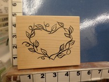 Heart leaves wreath border frame love plant floral  RUBBER STAMP 5x
