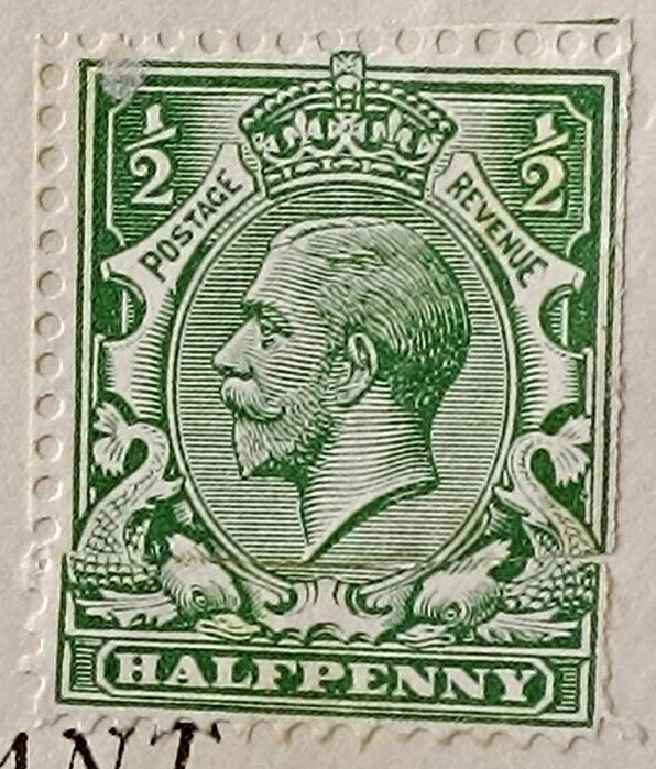 Gran Bretaña cubierta 1910, Banco de Inglaterra, Londres, E.C. 2, 1/2p cortado, no usado Foto 4 de 4