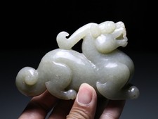Chinese Qing Dynasty Ancient Culture Old Jade Foo Dog Brave Troops Beast Statue