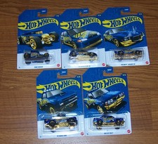 5 Car Basic Set  2025 Hot Wheels 58th Anniversary Blue  Gold Chrome AH99