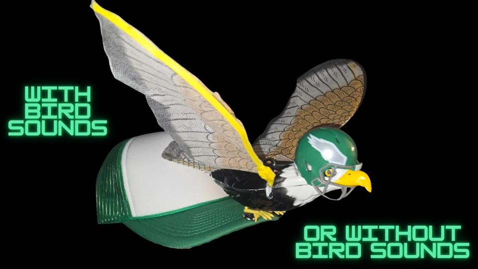 Шляпа Philadelphia Eagles хлопающие крылья с зелеными светодиодными глазами и шлемом - Изображение 3 из 4