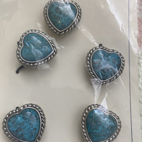 90's Southwestern Style Turquoise Colored Heart Shaped Button Covers Set of 6 - Picture 3 of 6