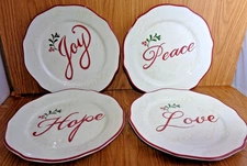 Better Homes & Gardens Heritage Holiday, Peace/Love/Hope/Joy 4 Plate Set, 8.75”