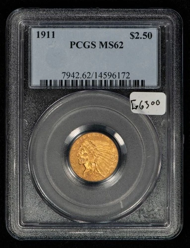 1911 G$2.50 Indian Head Gold Quarter Eagle - Looks 63 - PCGS MS 62 - SKU-G6300