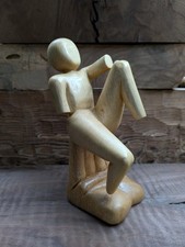 Hand Carved Happy Dance Joy Human In Hand Figure Wood Sculpture Original