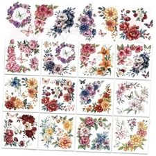  12 Sheets Flower Rub on Transfers Stickers Summer Flower Wreath Window 