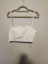 Victoria's Secret White Corset Top L Adjustable Straps Tie Front Cotton