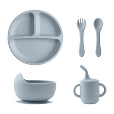 BPA-Free Silicone Baby Feeding Set with Bowl, Cup, Spoon, and Forks
