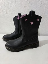 Dr. Doc Martens Bex Girls Pink Heart Black Leather Pull On Boots Youth Size 5
