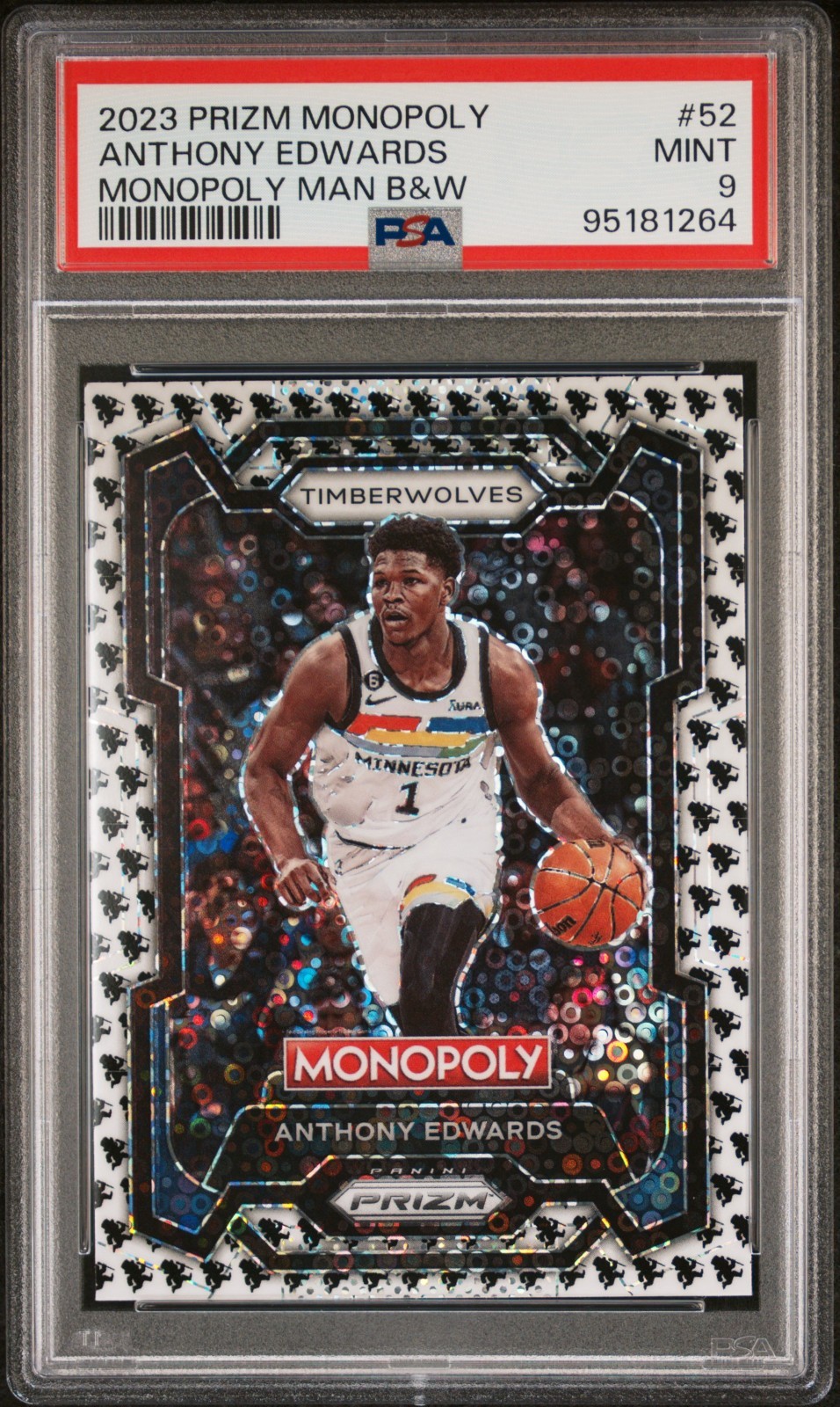 2023 Anthony Edwards Prizm Monopoly Man Black & White #52 Mint PSA 9 POP 16