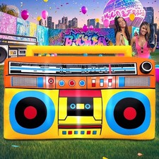5FT Inflatable Boombox Party Decoration - 80s 90s Hip Hop Theme, LED Lights, Ret