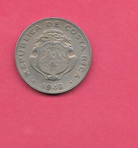 COSTA RICA KM177 1948 VF-VERY FINE CIRCULATED OLD ANTIQUE COLON COIN
