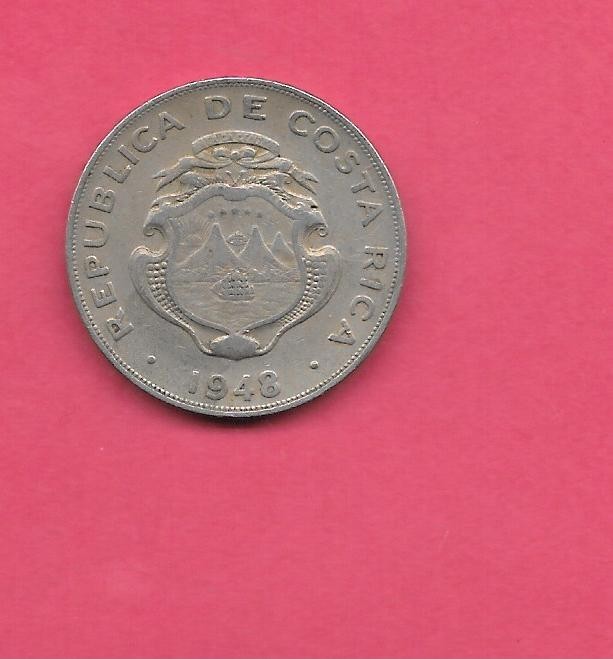 COSTA RICA KM177 1948 VF-VERY FINE CIRCULATED OLD ANTIQUE COLON COIN