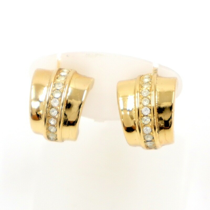 Dior Rhinestone Gold GP Earrings Preowned Cash On Delivery