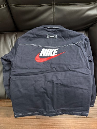 SUPREME X NIKE DOUBLE ZIP QUILTED WORK JACKET MEDIUM FW18J5 NAVY ~NEW~ - Picture 13 of 14