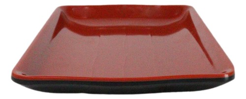 6er Set traditionelle rote und schwarze Melamin rechteckige gewellte Sushi Teller 8"L - Bild 2 von 9