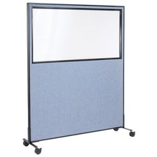 60-1/4"W x 75"H Mobile Office Partition Panel with Partial Window Blue
