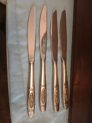 Oneida ROSE PENDANT 4 Dinner Knives Stainless Distinction Deluxe Flatware