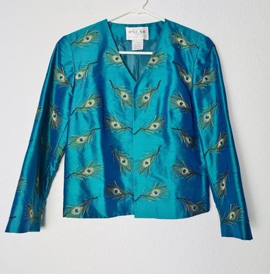 Rare Oscar De La Renta Peacock Blue Silk Jacket Size 4 