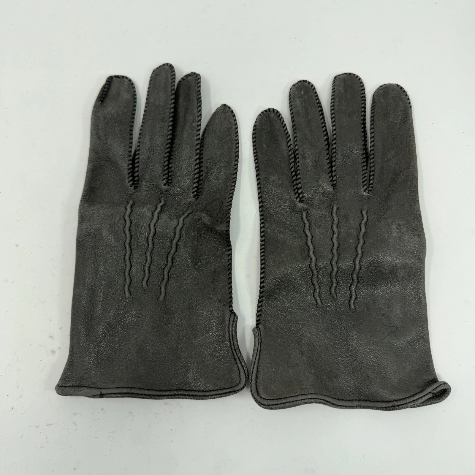 Vintage South African Capeskin Leather Gloves Charcoal Grey Whipstitch Size 9.5