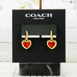 Authentic Coach Stone Heart Red Huggie Earrings Gold Plated