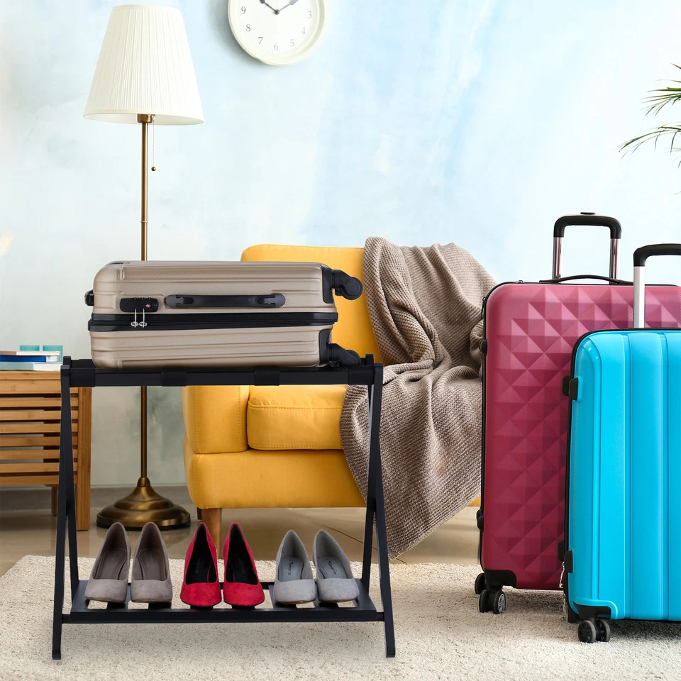 Kofferständer Kofferhocker Gepäckständer Luggage Rack klappbar Bambus Kofferbock - Bild 2 von 4