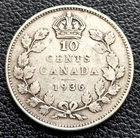 1936 Canada Silver 10-Cent Dime - 80% Silver Coin