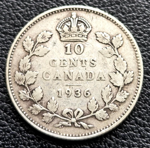 1936 Canada Silver 10-Cent Dime - 80% Silver Coin