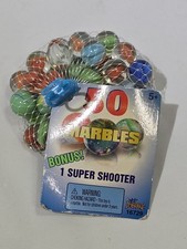 New Imperial Toy Marbles 50 Pack w/ Super Shooter Glass Marbles Mesh Bag 16729