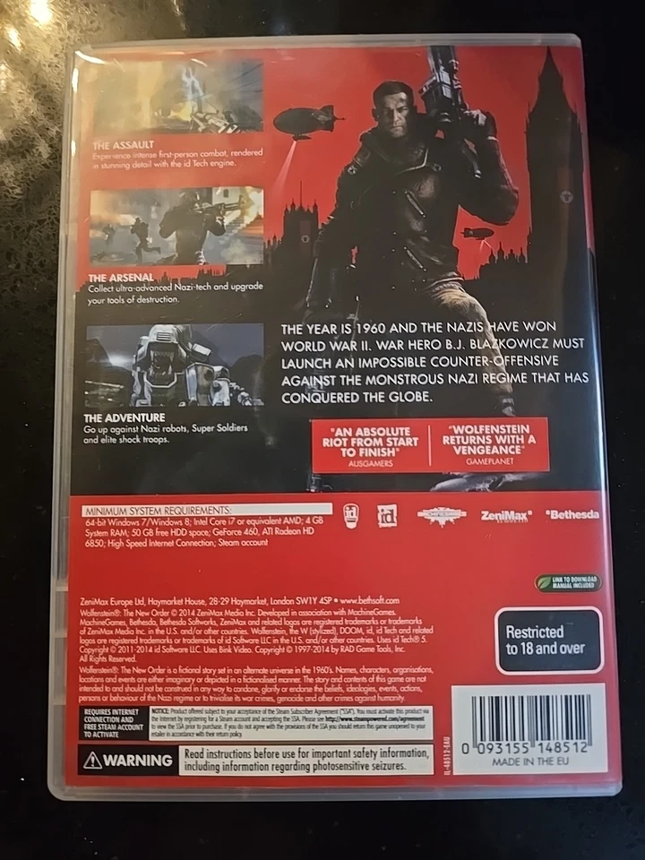 Wolfenstein - The New Order (PC, 2014) Only DVD Compatible VGC 3 Discs W Manual - Image 2 of 3