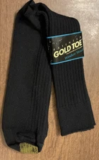 Gold Toe Men's Windsor Wool Mid-Calf Dress Socks Black Size Large 7.5 - 13 NOS