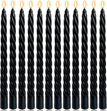 12 Pack 10 x 0.87 Inch Black Twisted Spiral Taper Candle Set