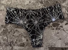 NWT VICTORIA'S SECRET PINK SILVER SPIDERWEB HALLOWEEN NO SHOW THONG PANTIES