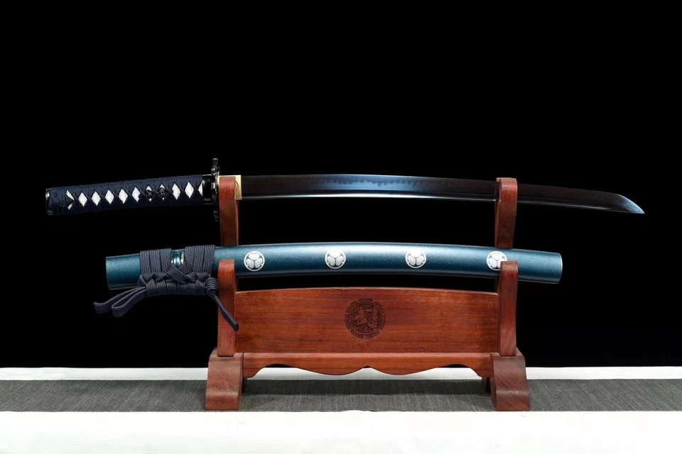 Espada Samurai Japonesa Afilada Tokugawa Azul Wakizashi Arcilla Templada T10 Acero Foto 2 de 4