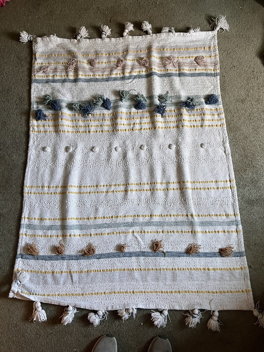 RACHEL ZOE Blanket DECORATIVE THROW 55” X 40” Woven White Yellow