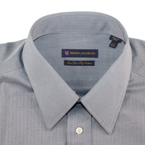 NWT Henry Jacobson 17.5 Gray Dress Shirt Herringbone Fine Two Ply Cotton - Picture 8 of 13