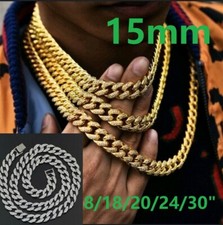 15mm Mens Iced Out Diamond Thick Miami Cuban Link Chain Necklace Hip Hop Bling